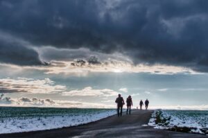 14.	Cognitive Behavioral Therapy 
overcast, winter, cloudy day, clouds, landscape, path, nature, people, snow, walking, people, people, people, people, people, walking